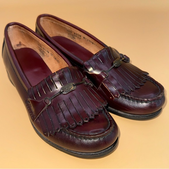 BASS‎ Vintage Classic 90s Burgundy Fringe Loafers, Women’s Size 5.5 B VGUC - Picture 1 of 7